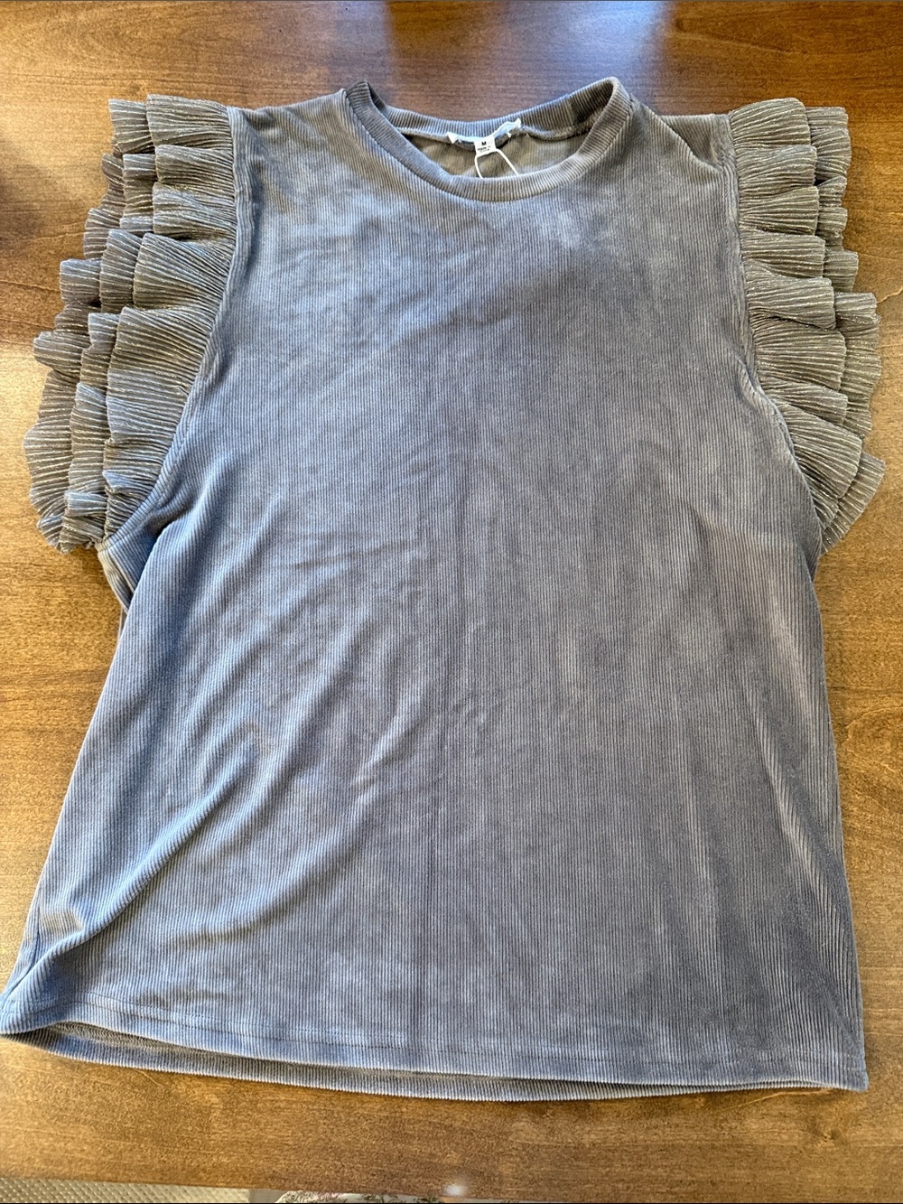 THML Dusty Blue Ruffle Sleeve Ribbed Tank Top - Picture 1 of 3